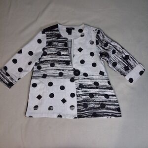 Ali Miles Jacket Black White Wearable Art Wear Topper Polka-dot Diamond Womens L